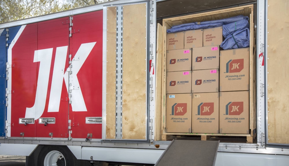 A JK Moving truck loaded with items