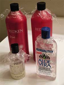 Moving hack - use plastic wrap to stop spills