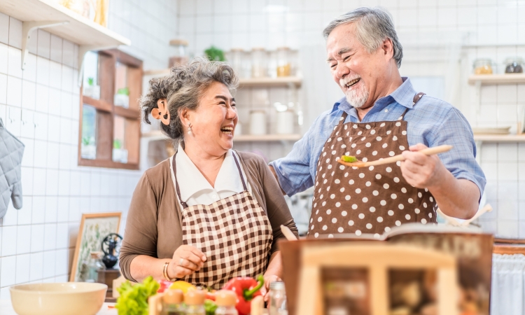 Senior retired couple in kitchen