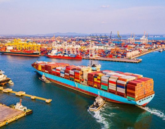 Internationals shipping containers on a ship