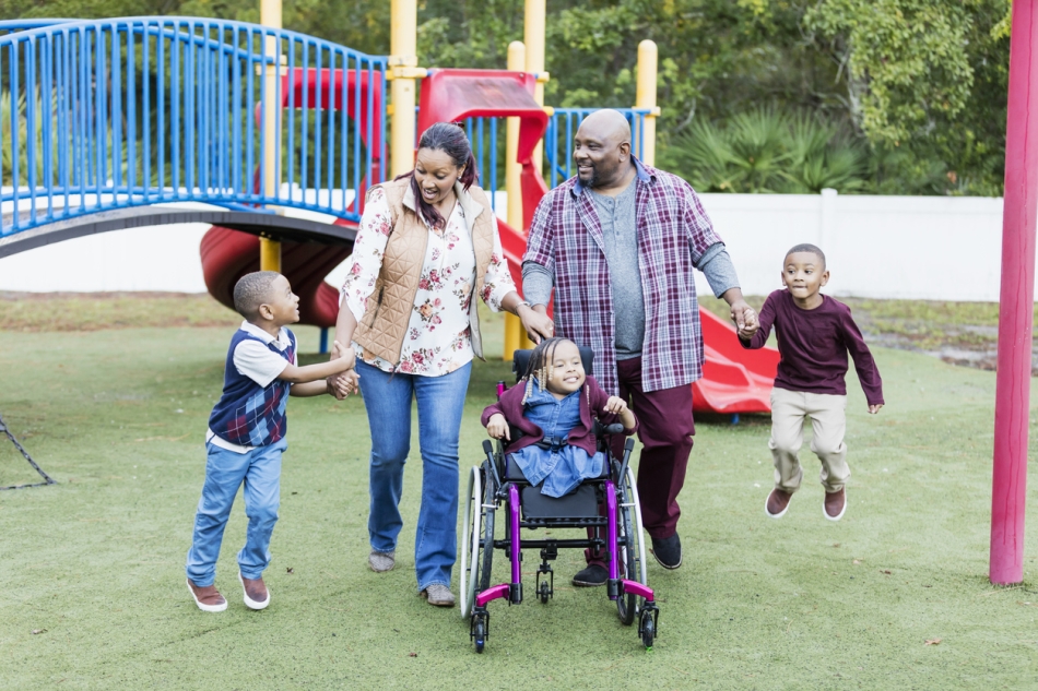 Family at neighborhood playground