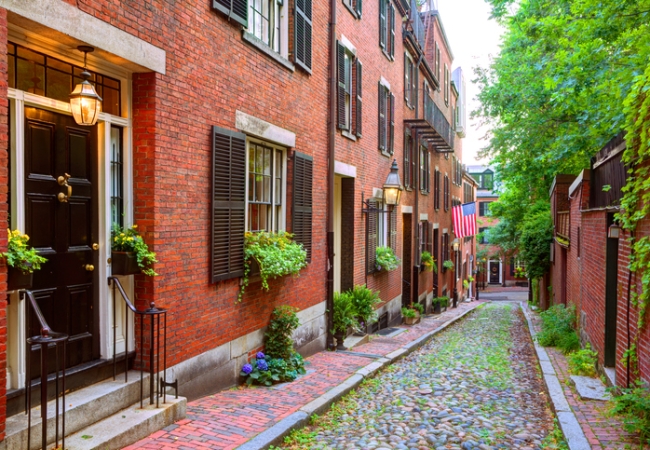 Acorn street Beacon Hill cobblestone Boston in Massachusetts USA