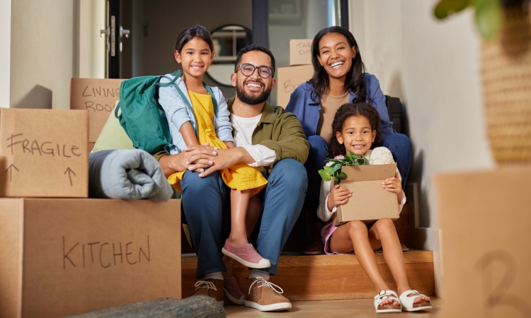 Happy family after moving into a new home