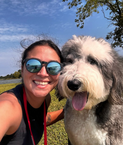 Liz Marrufo and Ruffo the Sheepadoodle